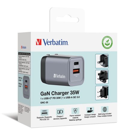 Verbatim GNC-35 GaN Charger 35W with 1 x USB-C PD 35W