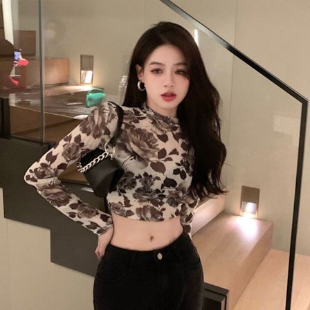 Långärmad T-shirt Vintage Hottie Cropped Tops KHAKI