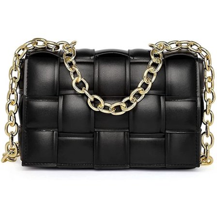 Women Crossbody Handbag Purse For Women, Woven Leather Small Handbags Clutch Square Bag Weave Chain