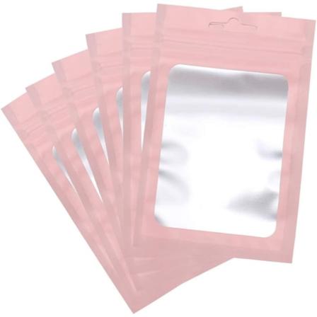 Foliepose Sæt med 100 stk., Pink Genlukkelige Mylar Zip Lock Folieposer med Klart Vindue, 8 x 13cm