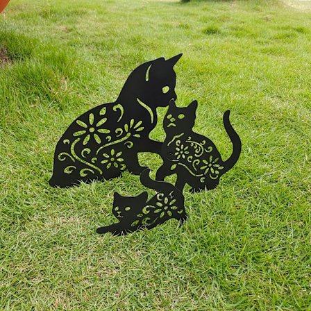 3-pack metallkatt trädgårdsstatyer svart katt silhuett katt dekorativ trädgård