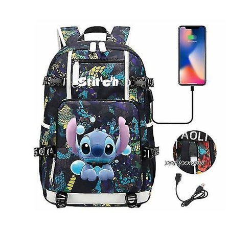Lilo og Stitch Skole Tasker Kapacitet Rygsække Drenge Piger Usb Opladning Rejse Stor Laptop College Studerende Skole Taske Rygsæk