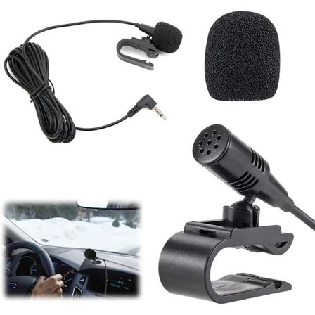 Ekstern bilmikrofon med 3,5/2,5 mm jack, bærbar lim for bil-DVD-stereospillere og Bluetooth, 3 meter kabel, plug and play