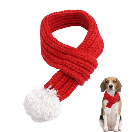 Julehund Strikket Skjerf med Hvit Pompong Varm Bandana Vinter Ferie Kjæledyrstilbehør Kattehalsduk