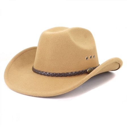 Cowboyhatt for kvinner og menn, westernhatt med bred brem og stropp