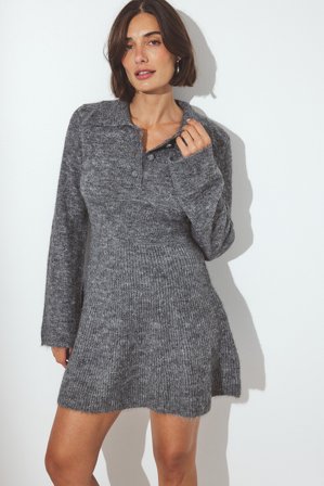 NA-KD Knitted Flare Mini Dress - Efterårskjoler - Grå - S (EU 34-36)