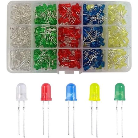 400 Delar 5mm LED-diodkit, 2-Pin Ljusdioder, Blandade Färger Dioder Motståndskit, LED-lampa med Runt Huvud, Vit, Grön, Röd, Blå