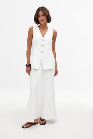 NA-KD A-Linien-Midirock aus Leinen - A-Linienröcke - Weiß - EU 40