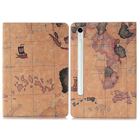 Skyddande PU-läderfodral med kartmönster för Samsung Galaxy Tab S9 FE - Plånboksfodral för surfplatta