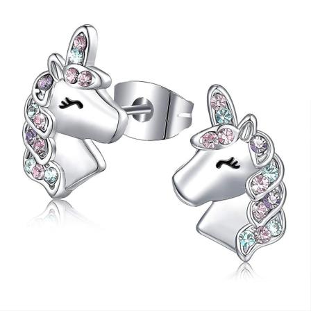 Sølv Unicorn Øreringe Piger Hypoallergeniske Cz Studs