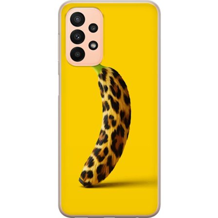 Kompatibel Mobilcover til Samsung Samsung Galaxy A23 Banan med leopardmønster mod gul baggrund i en kreativ og legende design