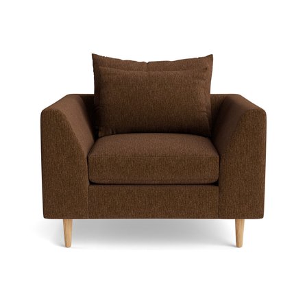 Ofelia Sessel in Boston Braun, moderner Polstersessel für das Wohnzimmer, bequemer Einzelsessel, zeitloses Design, Breite 85cm, hoher Komfort.