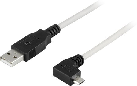 Deltaco USB-kabel - USB (hann) til Micro-USB type B (hann) - 2 m - 90°-kontakt - grå