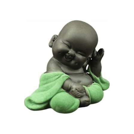 Buddha Smile Skulptur Liten Liten Baby Munk Prydnader Present Grön