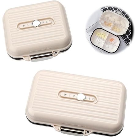 2-pack Pillerask, Tablettask, Pillerorganisatör, Praktisk Medicinlåda för Resor och Daglig Användning (Stor + Liten Beige)