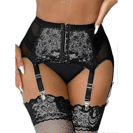 【PP】Damestrømpebånd Plus Size Blondestrømpebånd Og 6 Metallklemmer Justerbart Undertøy Strømpebukser U Svart