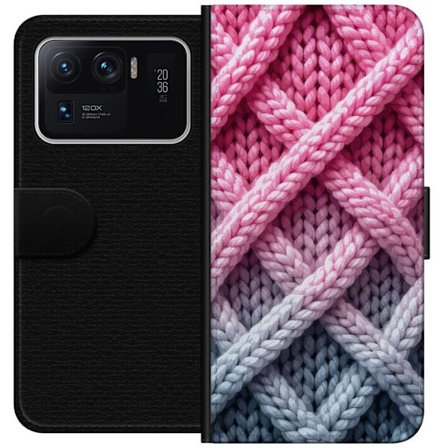 Kompatibel Tegnebogsetui til Xiaomi Mi 11 Ultra Nærbillede af vævet tekstilmønster i nuancer af lyserød, grå og hvid med taktil struktur