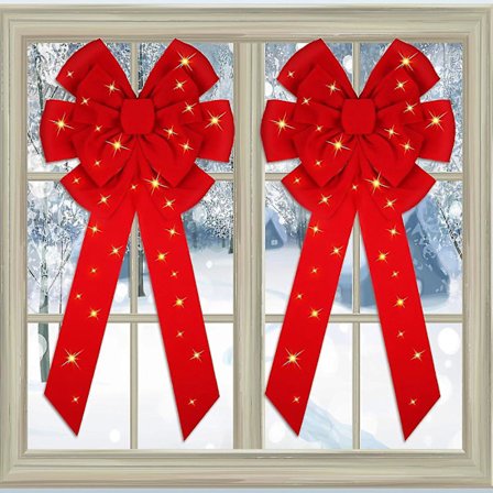 2 st Stor Jul LED Krans Rosett 20cm X 50cm" Sammet Förbelyst Jul Röd Rad Belyst Yw1