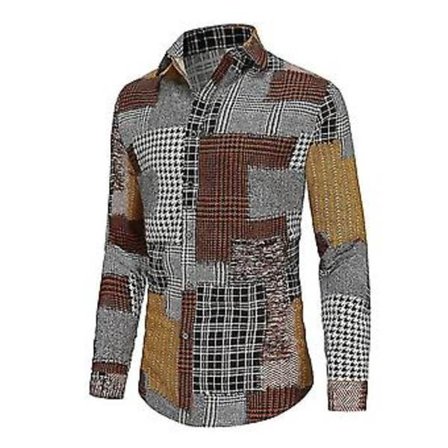 Herr Linne Skjorta med Lång Ärm och Blomstermönster (L)