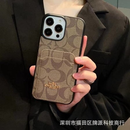 Kotelo iPhone 14promax vaaleanruskea lompakko korttipidikkeellä, iso merkki nahkaa