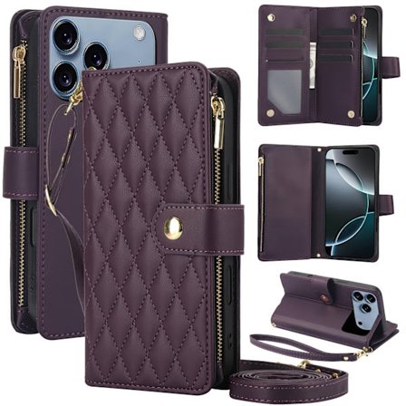 Wallet-deksel for iPhone 17/ 16e/ 16/ 15/ 14/ 13/ 12/ 11 Pro Max/ XR/ X/ XS/ XS Max/ 16 Plus/ 12 Mini/ 13 Mini/ SE 2020/ SE 2022/ Air 2025