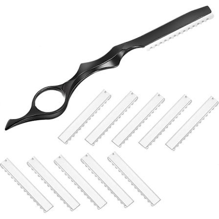 11 Deler Frisørhøvel Hårtynning Kam Klippehøvel Kam med Erstatningsblader i Rustfritt Stål for Hjemmebruk og Salong