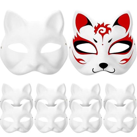 Maske Katt Maskerade Blank Masker Hvit Dyr Tomme DIY Fest Kvinner Cosplay Halloween Papir Therian Ansikt Barn Malt Hånd Ulv