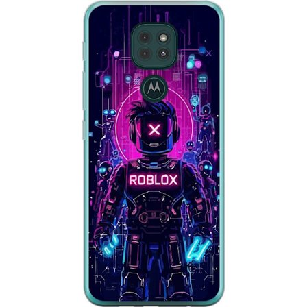 Kompatibel Mobilcover til Motorola Moto G9 Play Roblox Cyber Core Kraftfuldt digitalt Roblox-design med lilla lys og futuristisk baggrund