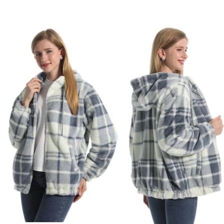 Oversized plaid hættetrøje - imiteret kaninpels S