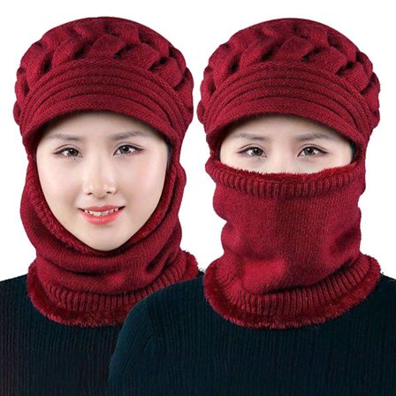 Vinterstickad mössa Scarfset Öronlapp Fleecefodrad vindtät tjock mössa Halsvärmare medelålders och gammal termisk mössa för kvinnor