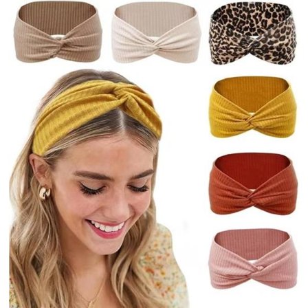 6-pack Boho Hårband, Stretch Hårband, hårsnoddar, Hair bands - Antiglid, Breda Hårband för Flickor, Elastiska Löpband, Yogaband