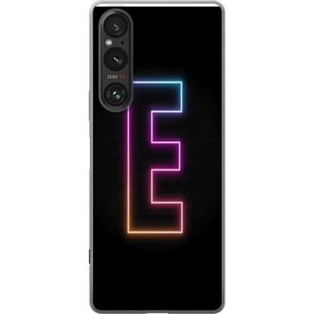 Yhteensopiva Puhelinkuori Sony Sony Xperia 1 V Minimalistinen neonkirjain E kirkkaissa väreissä tummaa taustaa vasten modernissa ja tyylikkäässä