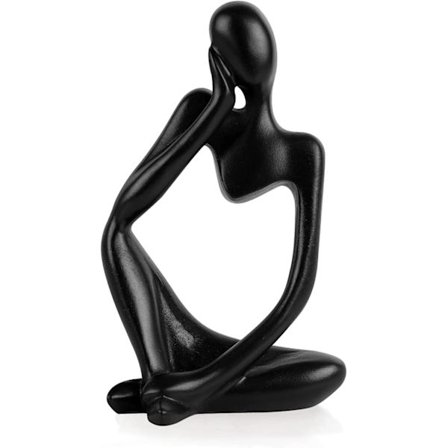 Svart abstrakt skulptur i tänkarstil i harts, samlarobjekt