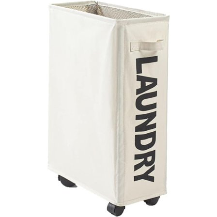 Rullbar smal tvättkorg med lock, hopfällbar klädförvaring med hjul för hem och hörn