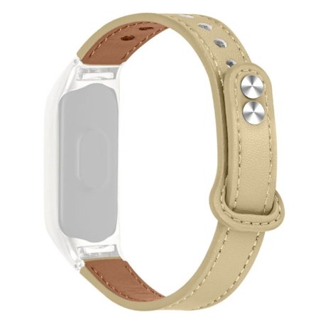 Xiaomi Mi Smart Band 6 / 5 klockarmband i koskinnläder med silverfodral - Ljus Aprikos
