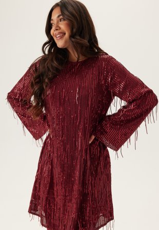 YAS - lantra Ls Sequin Fringe Dress - Port Royale - Kläder - - Bubbleroom