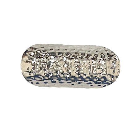 Oversize Silver Ring med Vita Stenar & Text - FAITH - Stl 17,5