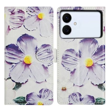 Samsung Galaxy S26 Edge Plånboksfodral Mönstertryck Flip Konstläder Lila Blomma