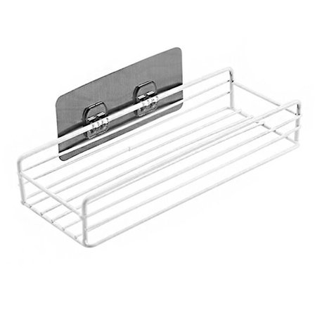 Seinään asennettava maustehylly - valkoinen metallilankakori tarrakoukulla kylpyhuoneen ja keittiön tilan säästöön