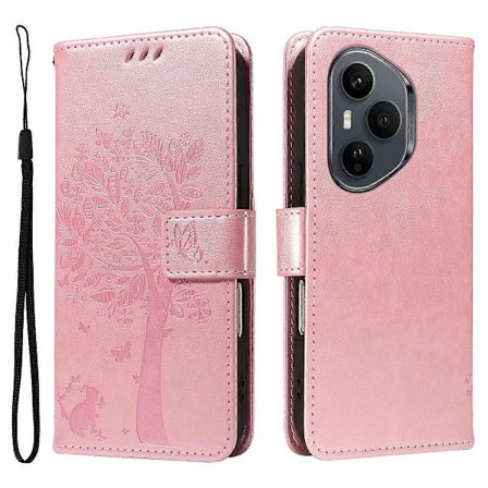 Mobilskal med Ställ för Honor 400 Pro 5G (Global) - Katt Träd Mönster Läder Plånboksskydd