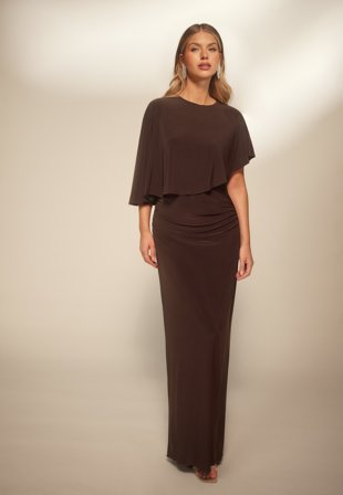 Bubbleroom Occasion - Cape Soft Maxi Dress - Brown - Kläder