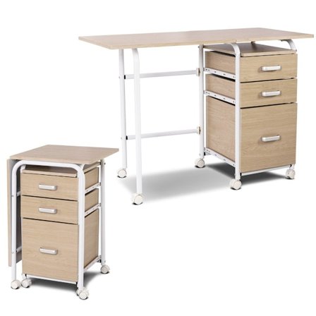 Sammenklappeligt computerbord med 3 skuffer skrivebord 105 x 50 x 75 cm natur