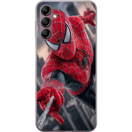 Kompatibelt Mobilskal till Samsung Samsung Galaxy A14 5G Dynamisk Spider-Man-illustration i actionperspektiv, superhjältetema med rörelseekonomi och