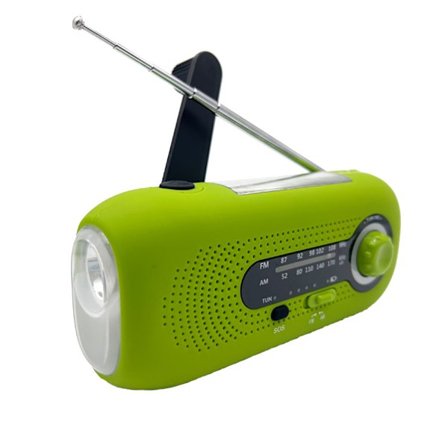 Nödradioväder 2000mAh, Solcellsdriven AM/FM-radio med handvev (grön)