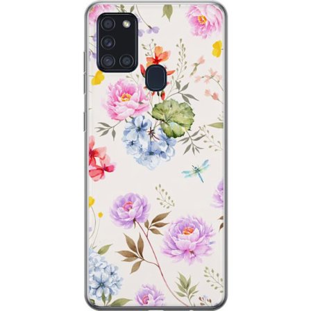 Kompatibelt Mobildeksel til Samsung Samsung Galaxy A21s Blomstrete mønster med håndmalte blomster, sommerfugler og insekter i romantisk skandinavisk