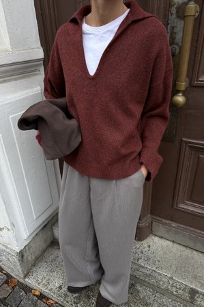 NA-KD Oversize-Strickpullover mit Kragen - Oversize Pullover - Rot - XS