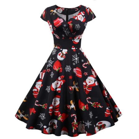 Jul V-ringad Vintage Swing Dress Dam Afton Festklänning