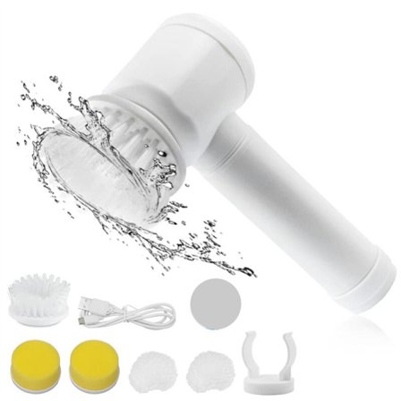 Ledningsfri elektrisk gulvvasker til husholdningselektrisk skrubber, håndholdt brusebad rengøringsbørste med 6 udskiftelige børstehoveder