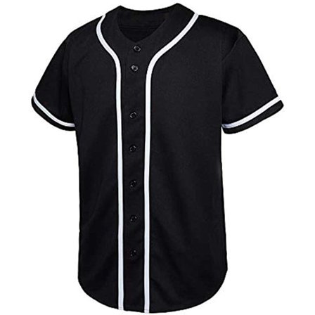 Baseballtrøye for menn, kortarmet skjorte med knapper, trendy hiphop-sportsuniform - Størrelse L - Svart_yux