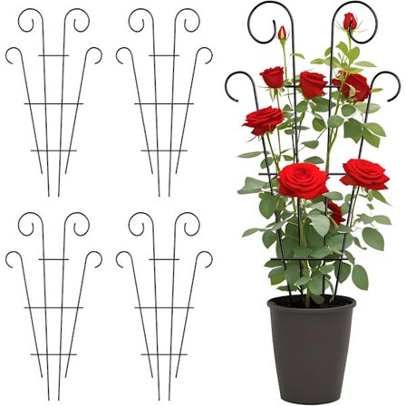 Metall Plantestøtte (4-pakning), 40 cm Svart Bølge Design - Innendørs/Utendørs Hagestøtte for Klatreplanter, Potteblomster, Eføy & Ho